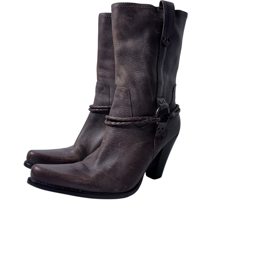 Baker's Vintage Leather Western Boots Womens 9M Pointed Toe Braided Harness 906